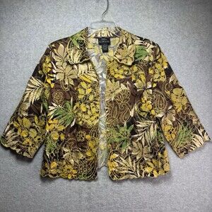 VTG Y2K Trenz by Theresa Renz Jacket Women L Open Embroidered Floral African